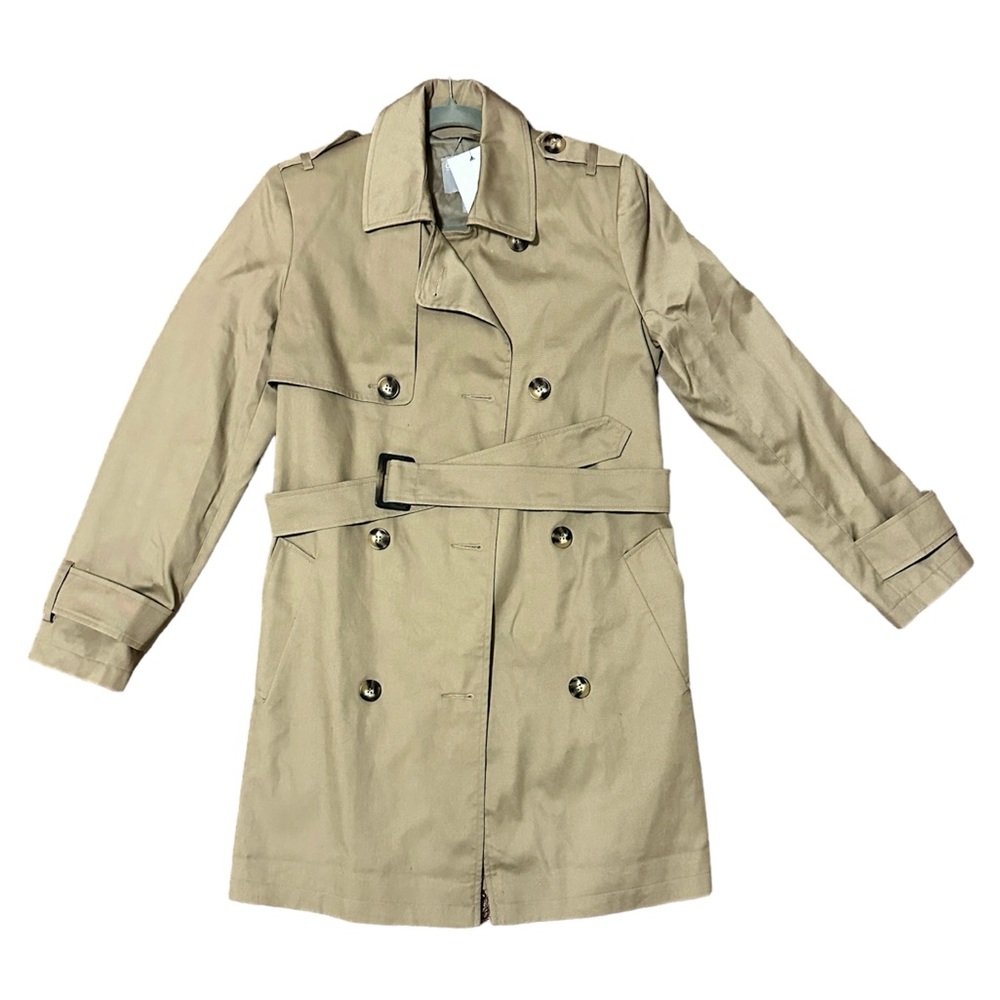 ASOS NEW CREAM TANNED TRENCH COAT SIZE 4 WITH BELT AND SIDED POCKETS - Picture 1 of 12